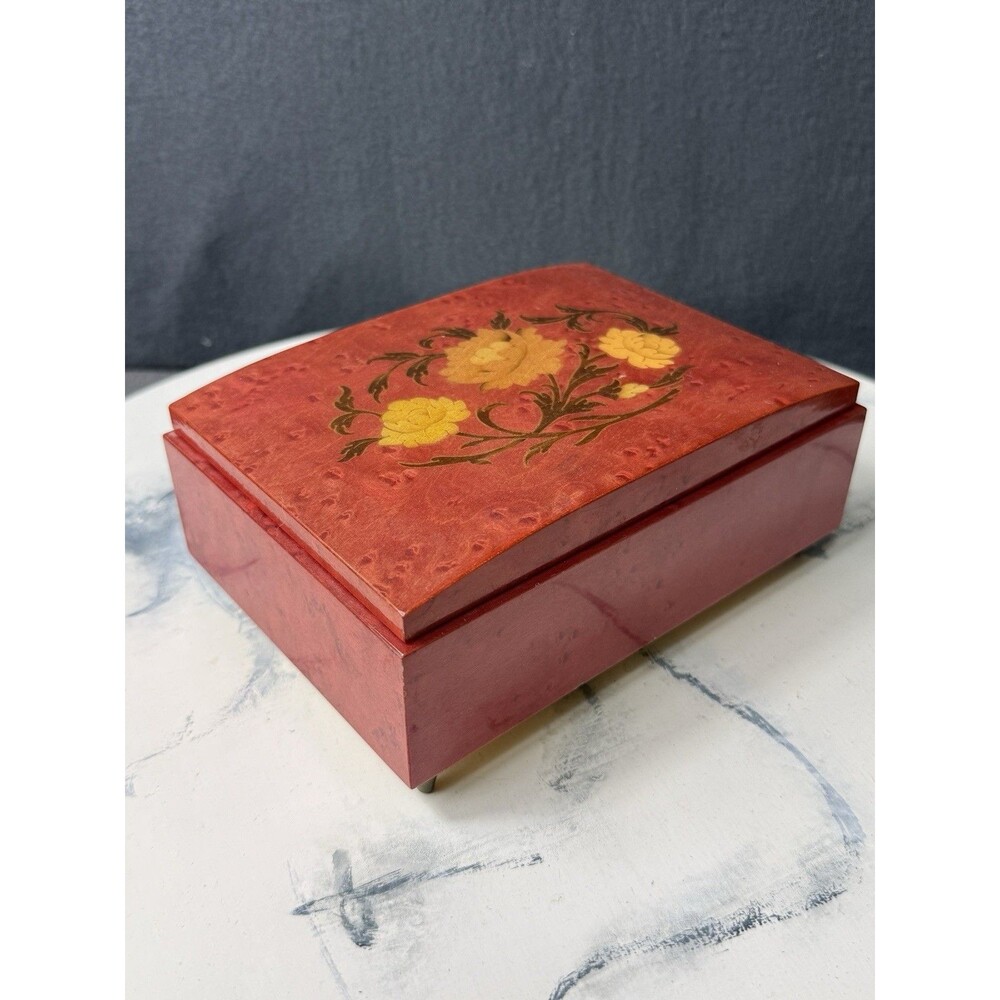 Vintage Reuge Italian Sorrento Inlay Swiss Musical Jewelry Box Greensleeves Wood